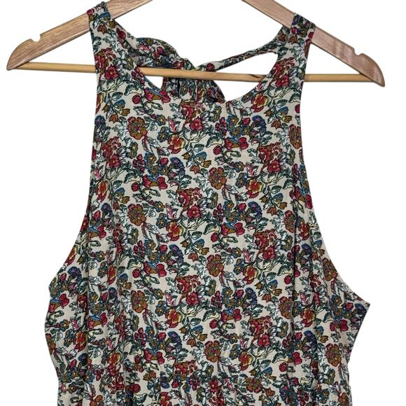 Natural Life Size Large Floral High Neck Tie Back Open Back Tiered Mini Dress - Picture 2 of 7